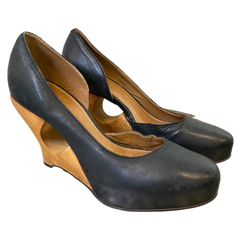 Anthropologie Schuler & Sons Chiseled Wood Wedge Heel… Gem